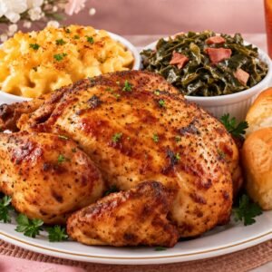 Baked Chicken Dinner Plate (1 meat + 2 sides + bread)