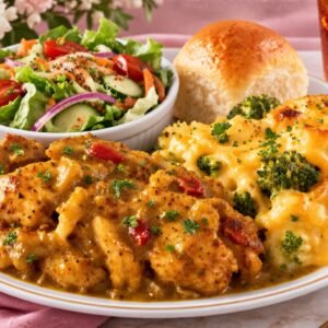Curry Chicken, Cheese & Broccoli Dinner Plate (Salad + bread)