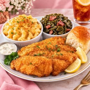Fried Fish Dinner Plate (1 meat + 2 sides + bread)