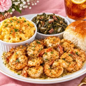 Garlic Butter Shrimp Dinner Plate (1 meat + 2 sides + bread)